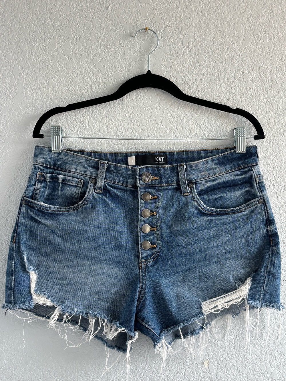 Kut from the Kloth “Jane” High Rise Distressed Button-Front Denim Shorts Size 8